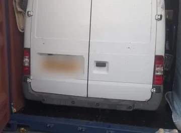 A van loaded inside a shipping container for the voyage to Nigeria